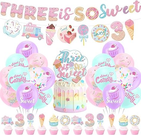 Donut 3rd Birthday Party Girl, Sweet 3 Birthday Party, Sweet Three Birthday Party, Birthday Party Ideas For 3 Year Girl, Sweet As Can Be 3rd Birthday, 3 Is So Sweet Birthday, Girls Third Birthday Party Ideas, Girl Third Birthday Party Theme, Girl 3rd Birthday Party Ideas