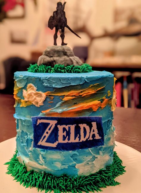 Tears Of The Kingdom Cake Ideas, Zelda Cakes Birthday, Zelda Botw Cake, Zelda Dessert, Tears Of The Kingdom Cake, Legend Of Zelda Birthday Cake, Breath Of The Wild Cake, Legend Of Zelda Birthday Party, Zelda Cake Ideas