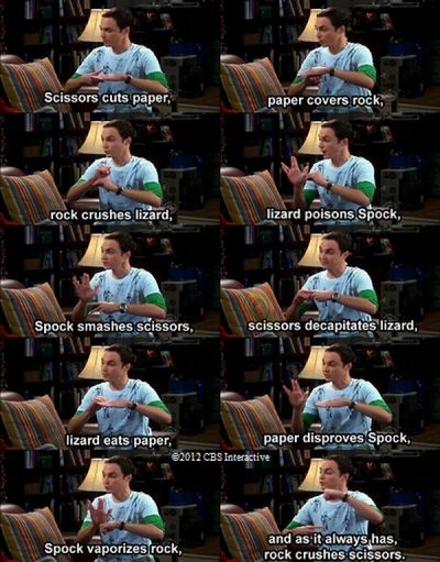 big bang theory Sheldon Cooper Quotes, Big Bang Theory Memes, Lizard Spock, Big Bang Theory Funny, The Bigbang Theory, Sheldon Cooper, Rock Paper Scissors, Tv Screen, Paper Scissors