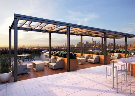 ROOFTOP BBQ TERRACE ... Apartment Rooftop, Rooftop Restaurant Design, Bar And Lounge, Terrace Restaurant, Rooftop Terrace Design, Rooftop Design, Pergola Design, Rooftop Lounge, Rooftop Patio