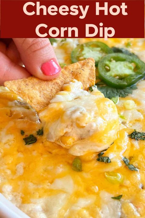 This cheesy hot corn dip recipe combines cream cheese, corn, and other simple ingredients for an easy appetizer perfect for game day or parties. A real crowd pleaser! Hot Mexican Corn Dip With Cream Cheese, Cheesy Corn Dip Crockpot, Sweet Corn Dip With Cream Cheese, Corn Dips And Appetizers, Corn Dip With Cream Cheese Crock Pot, Hot Corn Dip With Cream Cheese Crock Pot, Mexican Corn Dip With Cream Cheese, Hot Corn Dip Crockpot, Easy Corn Dip With Cream Cheese