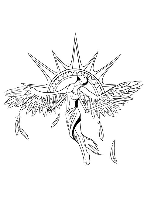 Icarus Line Art, Icarus Tattoo, Chest Tattoo Stencils, Emo Tattoos, Funky Tattoos, C Tattoo, Real Tattoo, Aesthetic Tattoo, Black Ink Tattoos