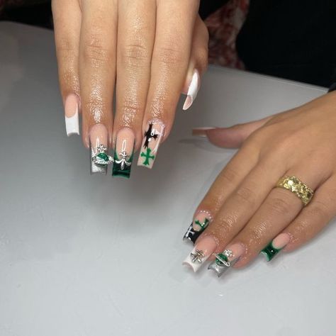 Green Cross Nails, Green Nails With Cross, Green Nail Set Ideas, Cross Nails, Gel Toe Nails, Tapered Square Nails, Acrylic Toes, Makeover Bedroom, Cute Toe Nails