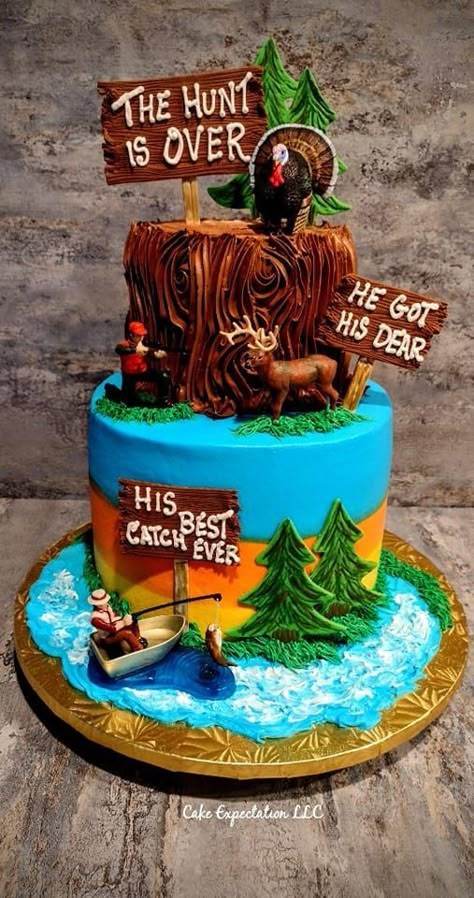 Grooms cake hunt is over Grooms Cake Hunting, Hunting Wedding Cake, Fishing Theme Cake, Hunting Birthday Cakes, Hunting Turkey, Hunting Birthday Party, Fish Cake Birthday, Hunting Cake, Turkey Cake