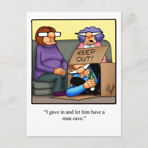 Funny Man Cave Humor Postcad Postcard Funny Postcards, Funny Man, Man Humor, Man Cave, Sign Poster, Art Wall, Christmas Cards, Tool Design, Stationery