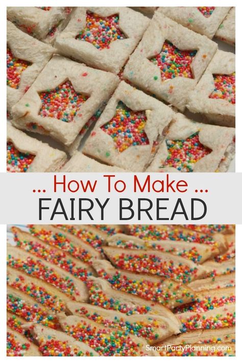 Fairy bread is the easiest party treat for kids. Once you know how to make it, you will use the recipe at every kids party you hold. It's easy to make into fun shapes to suit every party theme. Create a huge platter for everyone to enjoy. #Fairybread #Ideas #Party #Forkids Kids Party Sandwiches, Easy Kids Party Food, Kids Picnic Parties, Easy Party Treats, Easy Kids Party, Kids Party Snacks, Kids Birthday Party Food, Fairy Tea Parties, Fairy Bread