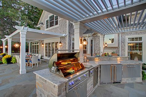 Outdoor Cooking Spaces, Grill Area, Outdoor Remodel, Pergola Design, Outdoor Kitchen Ideas, Virginia Homes, Outdoor Kitchen Patio, Pergola With Roof, Kitchen Patio