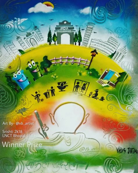 Srishti 2k18.  LNCT Bhopal. Rangoli Competition Winner- @vb_artist 🏆 ______________________________________ #srishti2k18 #LNCT #Bhopal #Techfest #vb #vbartist #trophy #Rangoli #winner #color #swachbharat #india Motivational Rangoli For Competition, Rangoli Competition, Poster Rangoli, Competition Winner, Rangoli Ideas, Social Awareness, Cartoons Png, India, Drawings