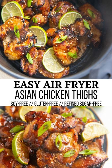 Chicken Marinades For Air Fryer, Air Fryer Teriyaki Chicken Thighs, Chinese Chicken Thigh Recipes, Air Fryer Asian Chicken, Airfryer Chicken Thighs, Air Fried Chicken Thighs, Chicken Airfryer, Asian Marinade For Chicken, Sticky Chicken Thighs