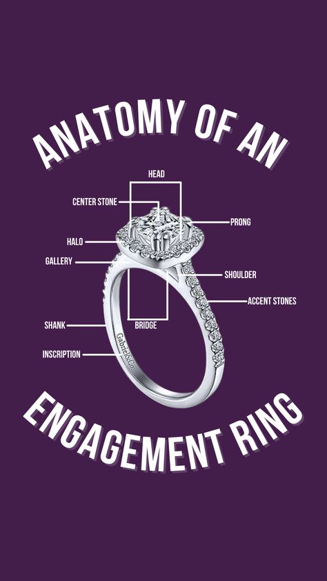 Pt 1. Anatomy Of An Engagement Ring Anatomy Of A Ring, Ring Anatomy, Gemstones Chart, Jewellery Photography, Art Jewelry Design, Jewelry Tips, Jewelry Education, Accesories Jewelry, Jewelry Ads