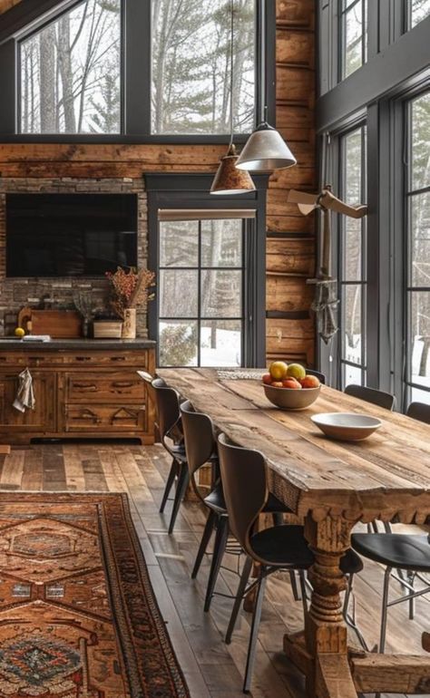 Family Cabin Interior, Dining Table Log Cabin, Canadian Cabin Interior, Aspen Cabin Interior, Forest Cabin Modern Interior, Cabin Home Design, Colorado Cabin Interior, Cedar Cabin Interiors, Pine Cabin Interior