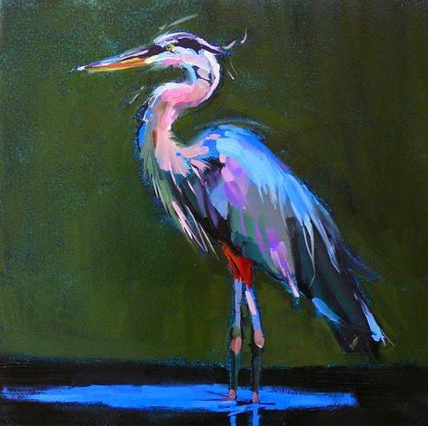 Heron Painting, Paint Birds, Beachy Art, Futurism Art, Heron Art, Moody Art, Florida Art, Organic Art, Painting Party