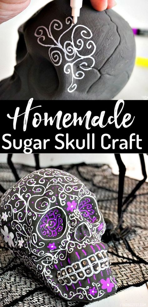 Sugar Skull Diy, Sugar Skull Crafts, Sugar Skull Party, Craft For Halloween, Sugar Skull Painting, Sugar Skull Decor, Diy Skulls, Halloween Decor Diy, Sugar Skull Halloween