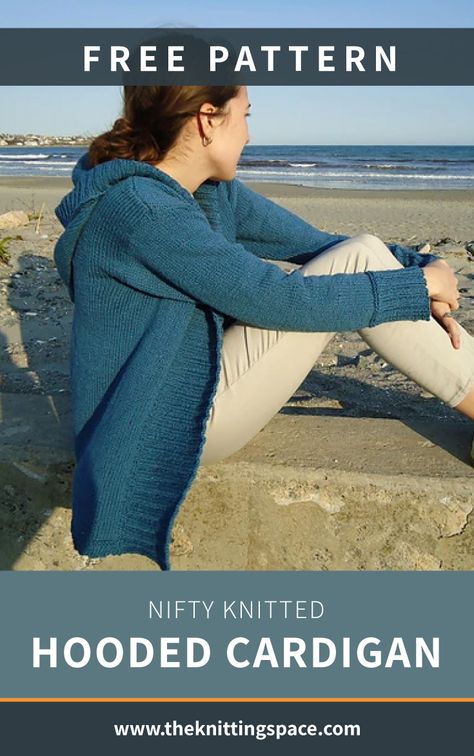 Knit Hooded Cardigan Pattern, Hooded Cardigan Pattern Free Knitting, Knitted Hoodie Pattern Free, Hooded Sweater Pattern, Hooded Cardigan Pattern, Long Cardigan Knitting Pattern, Cardigan Knitting Patterns, Knitting Space, Hooded Scarf Pattern