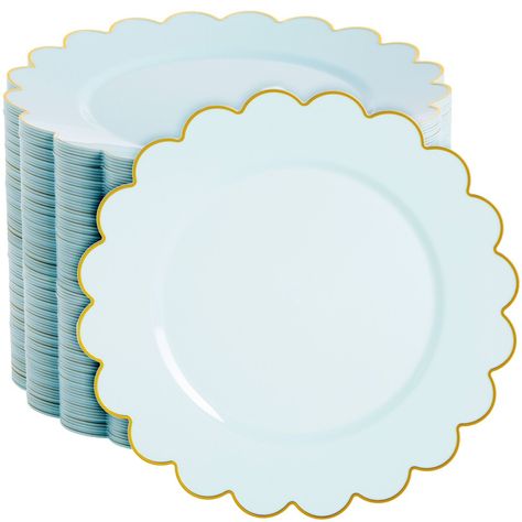 Make a statement with this decorative party plate set that is ideal for an upcoming Christmas party, office party, gender reveal, or graduation celebration. The baby blue plastic plates with gold foil detailing will perfectly complement other party decorations for a cohesive theme throughout your event. Spend more time celebrating and less time cleaning up, disposal is a hassle-free task with these party paper plates! Warning. Do not Microwave. Scalloped Plates, Baby Boy Sprinkle, Baby Shower Plates, Plastic Party Plates, Bear Baby Shower Theme, Cinderella Birthday, Boy Decor, Disposable Plates, Baby Shower Winter