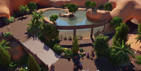 Crocodiles or Caimans or Alligators or seals or anything that swims Minecraft Zoo Blueprints, Crocodile Enclosure, Planet Zoo Layout, Planet Zoo Habitat Ideas, Dinosaur Enclosure, Crocodile Habitat, Zoo Layout, Zoo Habitats, Zoo Inspiration