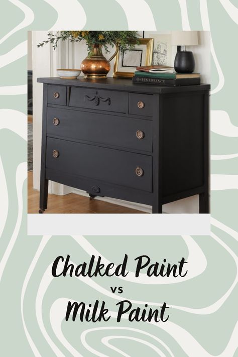 Different paint finishes can make all the difference in your project. What look are you going for? Check out how @ispydiy decided to use Rust-Oleum Milk Paint to transform her dresser! Rustoleum Milk Paint, Different Paint Finishes, Chalk Paint Vs Milk Paint, Paint Dresser Diy, Log Home Interiors, Painted Side Tables, Black Chalk Paint, Mirror Paint, Painting Wood Furniture