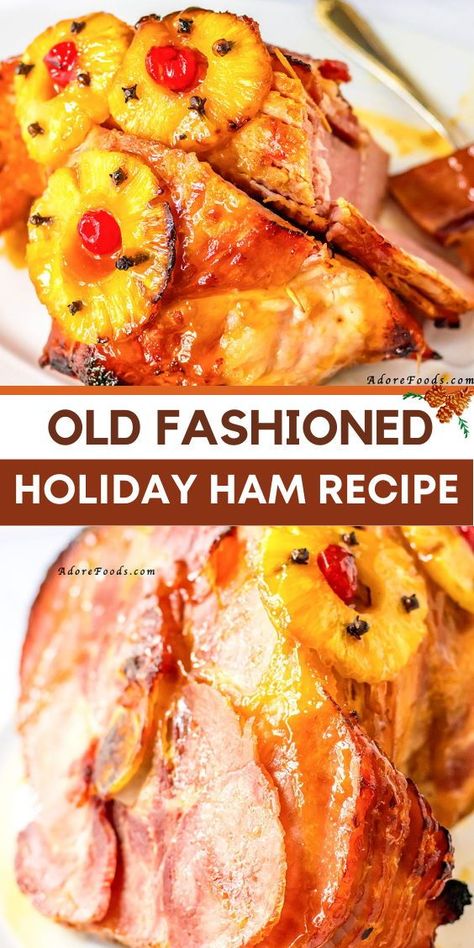 This old-fashioned Southern Baked Ham with Pineapple is baked and drizzled with a honey and brown sugar glaze and topped with cherries. Serve this holiday ham for Thanksgiving, Christmas, Easter #pineapplehoneyglazedham #bestglazedham #brownsugarpineappleglazedham #Christmasham Juicy Ham Recipes, Best Christmas Ham, Xmas Ham, Pineapple Honey Glazed Ham, Best Ham Recipe, Easy Ham Recipes, Perfect Ham, Baked Ham With Pineapple, Christmas Ham Recipes