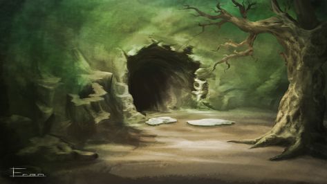 Outside the cave. by eren-akinci Cave Landscape Concept Art, Cave Anime Background, Cave Background Art, Cave Entrance Art, Fantasy Cave Entrance, Drawing Cave, Eren Drawing, Cave Concept Art, Outside Background