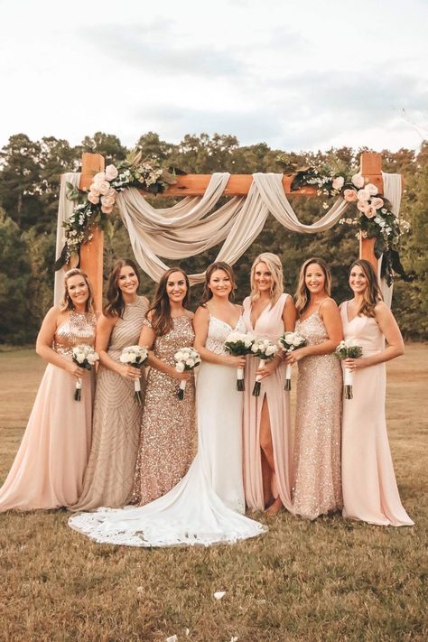 Blush And Champagne Wedding Colors Bridesmaid Dress, Beige Bridesmaid Dresses Mismatched, Blush And Champagne Bridesmaid Dresses, Blush And Champagne Bridesmaid Dresses Mismatched, Taupe And Gold Bridesmaid Dresses, Cream Champagne Gold Wedding, Mix And Match Champagne Bridesmaids, Tan And Pink Wedding, Champagne And Blush Bridesmaid Dresses