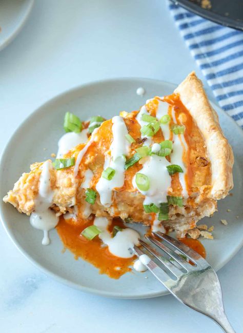 Buffalo chicken pie is the ultimate game day food to serve guests when tailgating or watching football! It combines the best of both worlds, buffalo chicken and pie! Buffalo Chicken Pie, Pasta Bar Party, Flakey Pie Crust, Mexican Chicken Salads, Greek Appetizers, Best Party Appetizers, Pulled Pork Nachos, Buffalo Chicken Meatballs, Egg Bites Recipe