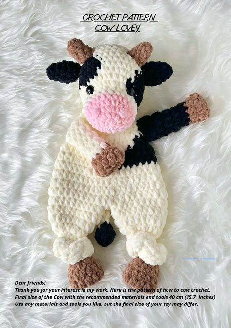 CowLoveybyElenaKrasnorutskaya.pdf Crochet Animals Free Patterns Cow, Crochet Cow Snuggler Pattern, No Sew Cow Crochet, Crochet Lovey Free Pattern Bernat Blanket Yarn, Crochet Cow Pattern Free Blanket, Cow Lovey Crochet Pattern, Longhorn Cow Crochet Pattern Free, Crochet Bison Pattern Free, Cow Print Crochet Free Pattern