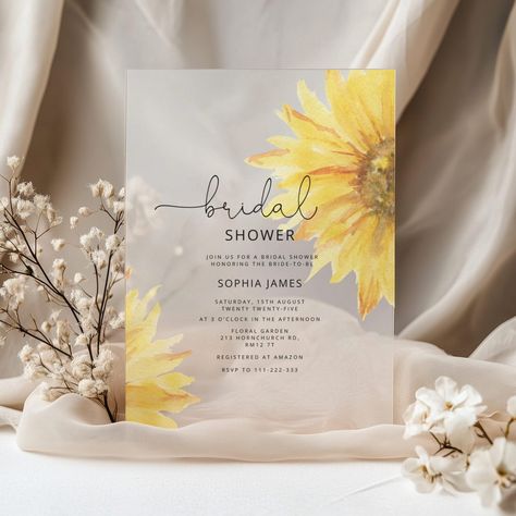 Minimalist Rustic Sunflower Bridal Shower Bridal Shower Sunflower Theme, Sunflower Bridal Shower Ideas, Sunflower Baby Shower, Sunflower Baby Showers, Sunflower Bridal Shower, Bridal Sunflowers, Bridal Shower Invites, Bridal Shower Flowers, Acrylic Invitations