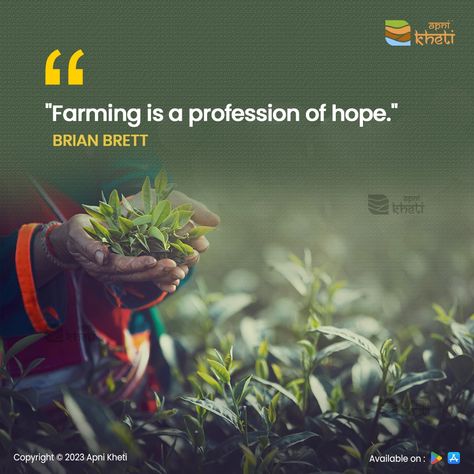 Farming is a hopeful profession, where each seed sown represents faith in the future, and every harvest renews the promise of sustenance and growth. . . #farmers #farming #agriculture #agriculturequotes #agriculturallife #apnikhetii #Apnikhetiapp Quotes About Agriculture, Agriculture Slogans, Farming Quotes, Agriculture Quotes, Farmer Quotes, 2024 Health, Agriculture Photography, Farm Quotes, Farmers Day