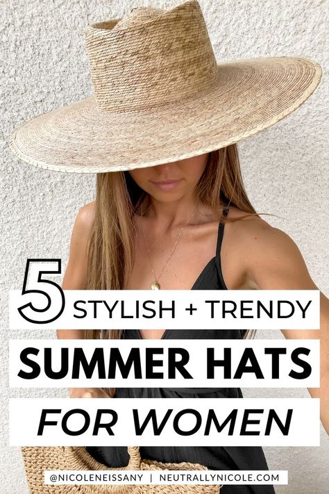 Trendy summer hats for women, straw beach hat, bucket hat, hair accessories Stylish Womens Hats, Straw Beach Hat, Bucket Hat Style, Spring Trends Outfits, Wide Brim Straw Hat, Straw Hat Beach, Hat Styles, Summer Trends Outfits, Summer Hats For Women