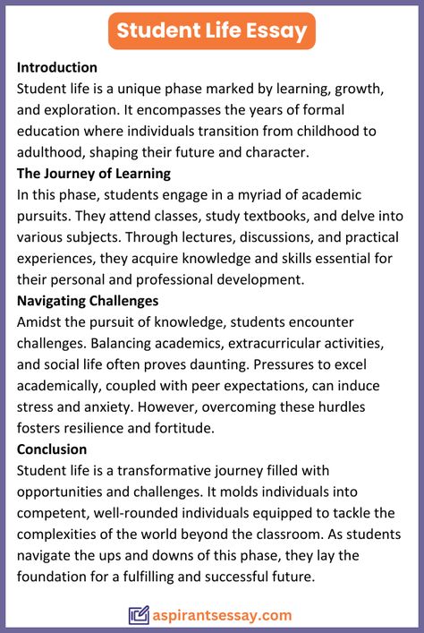 Essay on Student Life in English (150, 200, 250, 500 Words) | More samples are on the blog for students to get different essay writing idea. Click on the link & explore.  Get perfectly written custom papers with no hassle, tailored just for you. Essay Excellence Unearthed: Unlocking Your Writing Potential 💯 What are the three questions to ask in a community essay?, procurement powerpoint presentation, essay kitchen 🤔 #academicwritingservices English Essay Sample, College Essay Topics, Project Summary, Common App Essay, Persuasive Essay Topics, Summary Template, Essay Writing Examples, Essay Samples, Writing Examples