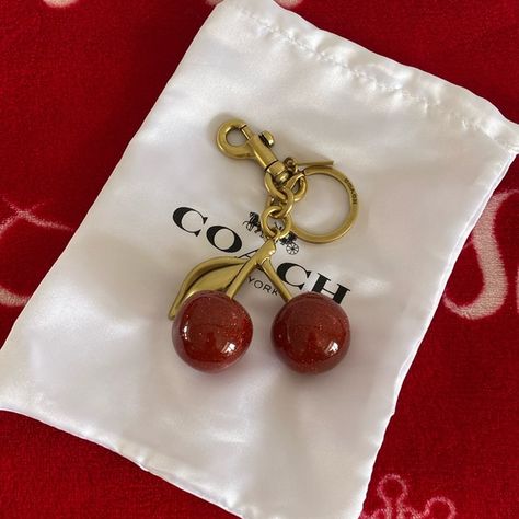 Coach Cherry Bag Charm Keychain Red Cherry Coach Cherry Charm, Cherry Bag, Red Keychain, Chains Aesthetic, Cherry Girl, Javon Walton, Coach Keychain, Diamond Bar Necklace, Red Accessories