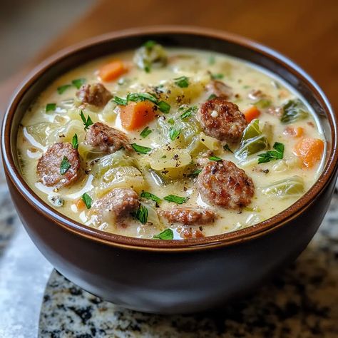 Creamy Cabbage & Sausage Soup – PHUIIS BLOG Cabbage And Smoked Sausage Soup, Turkey And Cabbage Soup, Polish Sausage Soup, Cabbage And Sausage Recipes, Pork Sausage Soup, Cabbage Soup With Sausage, Cabbage Sausage Soup, Creamy Cabbage Soup, Sausage Cabbage Soup