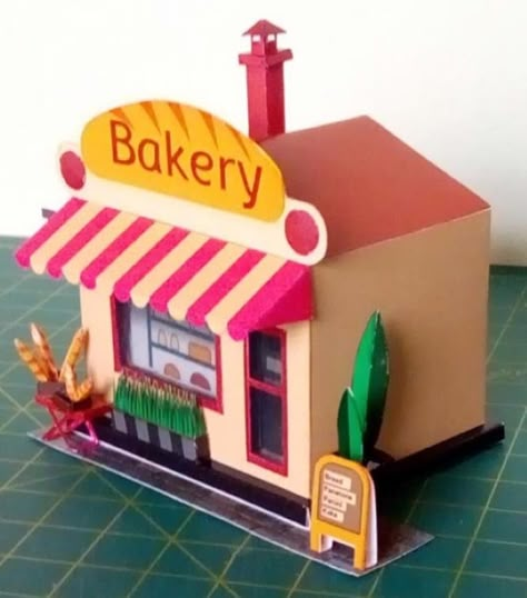 A Miniature Bakery Shop Paper Model - by RonaldoM / Stamp Box Bakery Papercraft, Community Project Ideas, Bakery Paper, Paperized Crafts, Paper Bakery, Cardboard Box Houses, Cardboard City, 3d Templates, Bakery Crafts