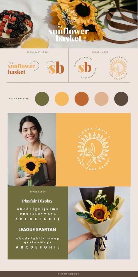 Sunflower Basket, Visuell Identitet, Business Branding Inspiration, Branding Mood Board, The Sunflower, Brand Kit, Graphic Design Tips, Branding Design Inspiration, Corporate Design