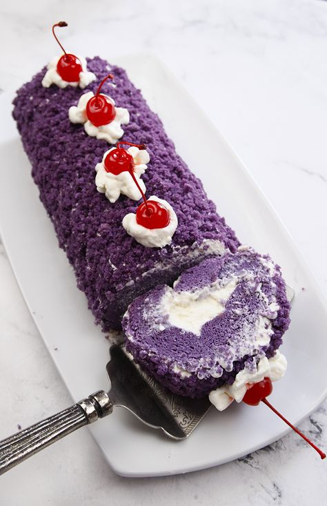 Ube Cake Roll, Ube Roll Cake Recipe, Ube Macapuno Cake Recipe, Leche Flan Cake Recipe, Ube Chiffon Cake Recipe, Ube Roll, Ube Cake, Purple Desserts, Filipino Dessert Recipes