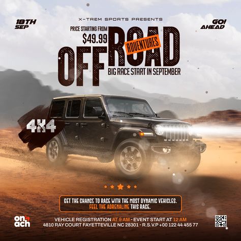 Car Post & Flyer Template Premium Download Car Post, Post Flyer, Car Template, Adventure Car, Graphic Design School, Social Media Post Template, Flyer Design Inspiration, Off Road Adventure, Envato Elements