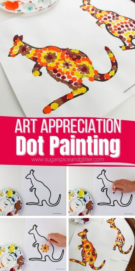 Australian Dot Art, Australian Art For Kids, Aboriginal Art For Kids, Painting With Kids, Kindergarten Art Activities, Australia Crafts, Aboriginal Art Dot Painting, Kids Craft Ideas, Fine Motor Development