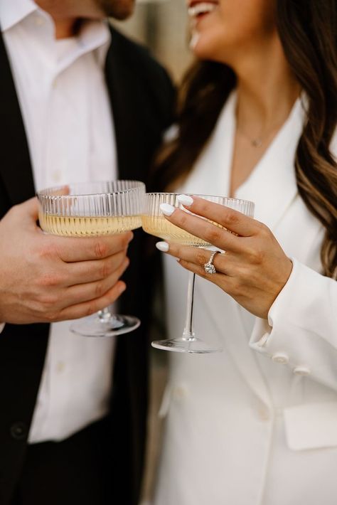 Elopement Champagne Toast, Champagne Toast Pictures, Cheers Pictures Drinks Couple, Engagement Photo With Champagne, Engagement Pics Champagne, Engagement Shoot With Champagne, Couples Cheers Photo, Champagne Toast Engagement Photos, Engagement Photoshoot Champagne