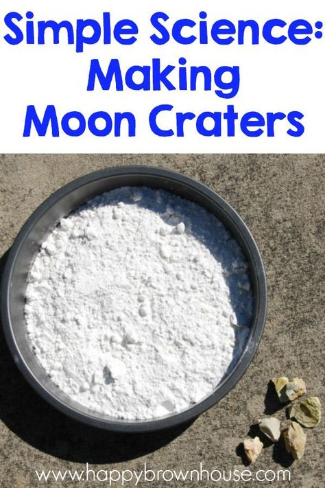 Simple moon crater science experiment to show how moon craters are made. Perfect for a moon unit study for kids. Space Experiments, Moon Lessons, Homeschool Astronomy, Balloon Science Experiments, Moon Craters, Moon Science, Moon Unit, Space Themes, Space Activities For Kids