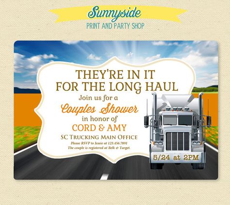 This would be cute save the date too Trucker Wedding Ideas, Trucker Wedding, Bull Hauler, Trucker Wife, Truck Wedding, Wedding Day Quotes, Truckers Wife, Country Party, Couple Wedding Shower