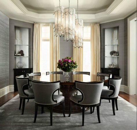 17 Classy Round Dining Table Design Ideas Glamour Decor, Grey Dining Room, Luxury Dining Room, Grey Dining, Elegant Dining Room, Dining Room Inspiration, Luxury Dining, Dining Table Design, Design Living Room