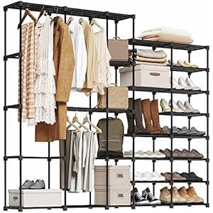 Clothes Rack With Shelves, Shelves Freestanding, Freestanding Closet, Organiser Son Dressing, Organizer Clothes, Standing Closet, Messy Closet, Free Standing Closet, Closet Rack