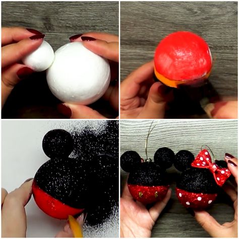 Diy Minnie Mouse Christmas Ornaments, Mickey Mouse Ornaments Diy Homemade, Mickey Mouse Diy Ornaments, Minnie Ornaments Diy, Diy Mickey Ornaments Christmas, Mickey And Minnie Ornaments Diy, Mickey Mouse Christmas Ornaments Diy, Diy Minnie Mouse Ornament, Mickey Mouse Christmas Diy