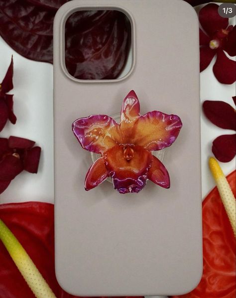 Floral popsocket, popsocket, fun popsocket, phone case, phone case inspo Diy Custom Phone Case, Flower Pop Socket, Orchid Phone Case, Flower Popsocket, Iphone Popsocket, Popsockets Aesthetic, Phone Case Pop Socket, Diy Popsocket, Princess Phone Case