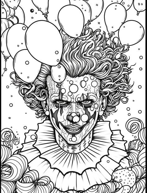 You can get this coloring page for free. All you have to do is click on the image and do not forget to follow us to receive all new updates #Coloringpage #adultcoloringpage #Kidscoloringpage Clown Coloring Pages, Circus Horror, Creepy Coloring Pages, Horror Coloring Pages, Scary Coloring Pages, Evil Clown Tattoos, Halloween Colouring, Cartoon Coloring, Coloring Images