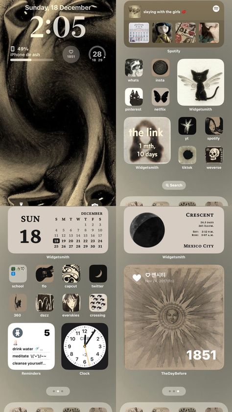 Iphone Aesthetic Customization, Iphone Customization Ideas Anime, Iphone 13 Widgets, Iphone Customized Home Screen, Layout Phone Ideas, Phone Aesthetic Layout, Iphone Layout Ideas, Whatsapp Theme, Iphone Ideas