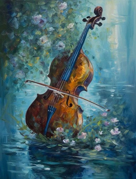 Cello Illustration, Violin Art Painting, Violin Painting, Violin Art, Art Drawings Sketches Pencil, Diy Watercolor Painting, Nature Art Painting, Aesthetic Painting, Ethereal Art