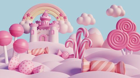 3d Cinema, Rainbow Lollipops, Castle Background, Desain Buklet, Candy House, 3d Landscape, Girl Background, Birthday Party Tables, Background Photography