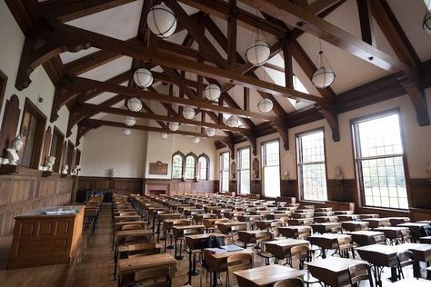 Boarding School Aesthetic Classroom, Gothic Classroom, Huge Classroom, Gothic School, Boarding School Aesthetic, Witch School, Harmony Art, School Hall, School Entrance