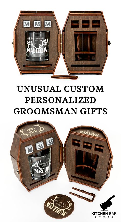 Usher Gifts For Wedding, Personalized Whiskey Glasses, Gift Idea For Wedding, Usher Gifts, Groomsmen Gifts Personalized, Personalized Whiskey, Stag Party, Groomsman Gift, Wooden Barrel